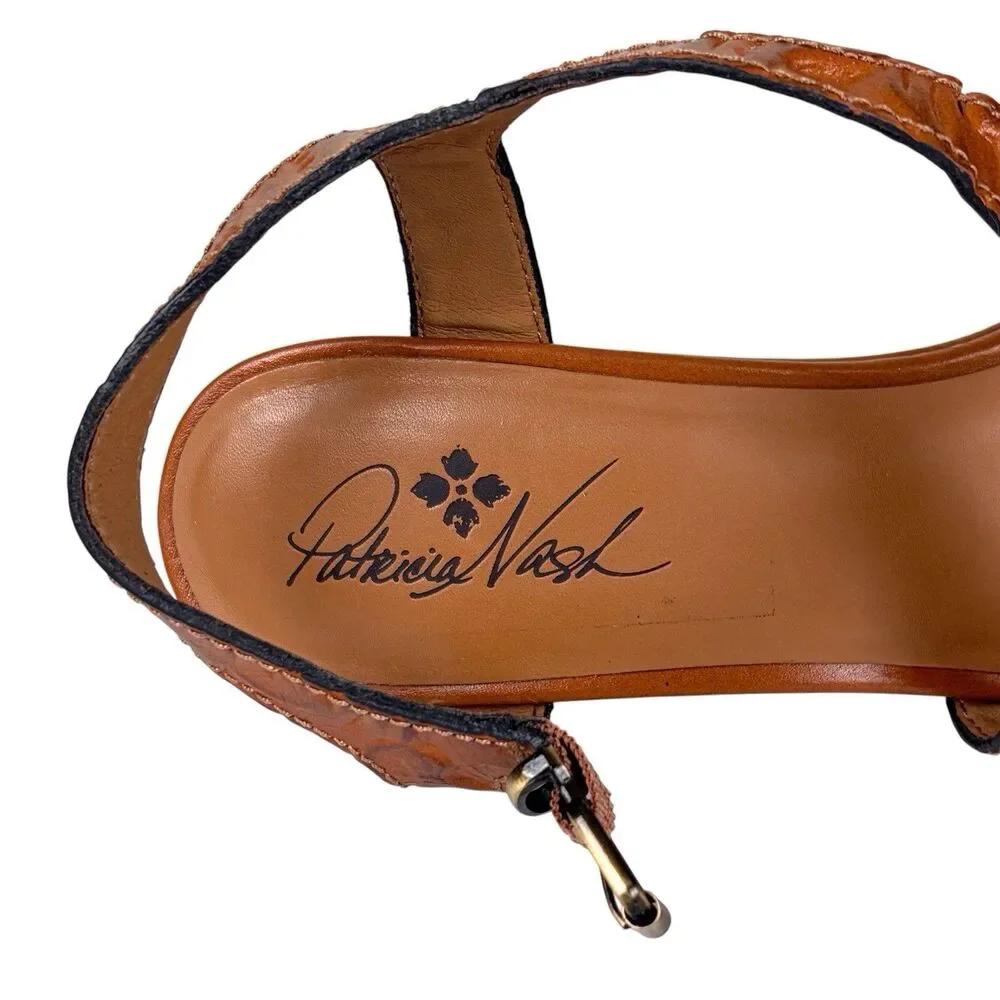 Patricia Nash Rafa Tooled Leather Espadrille Wedge Sandals Whiskey Size 10